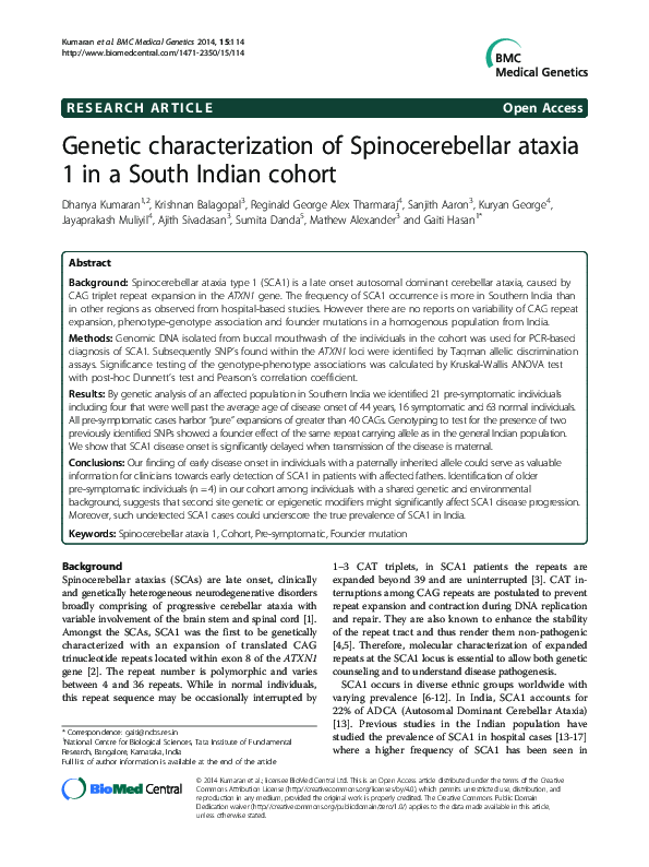 (PDF) Genetic characterization of Spinocerebellar ataxia 1 in a South ...