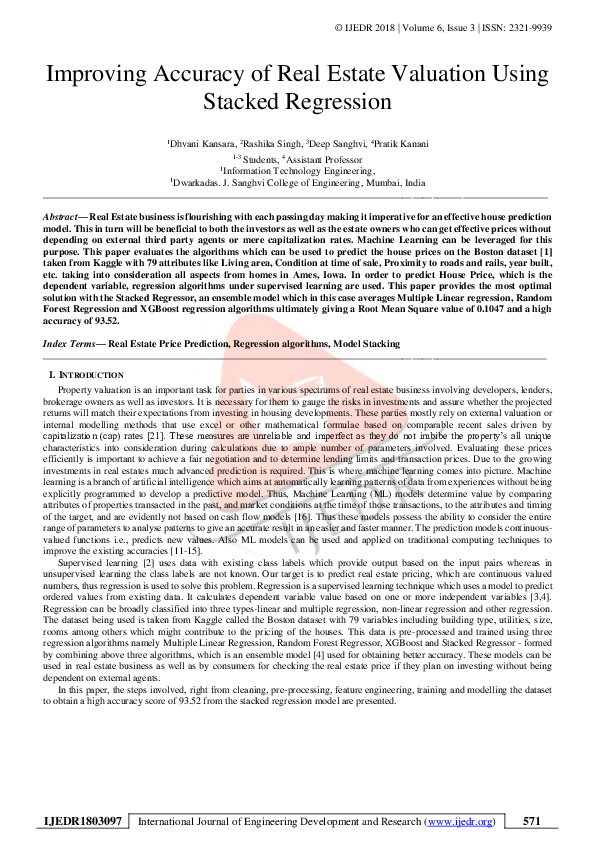 (PDF) Improving Accuracy of Real Estate Valuation Using Stacked Regression
