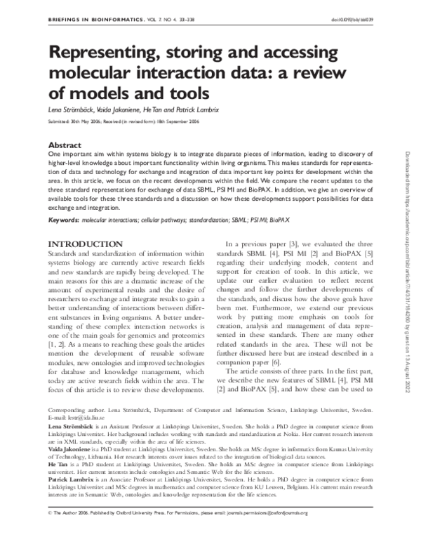 (PDF) Representing, storing and accessing molecular interaction data: a ...