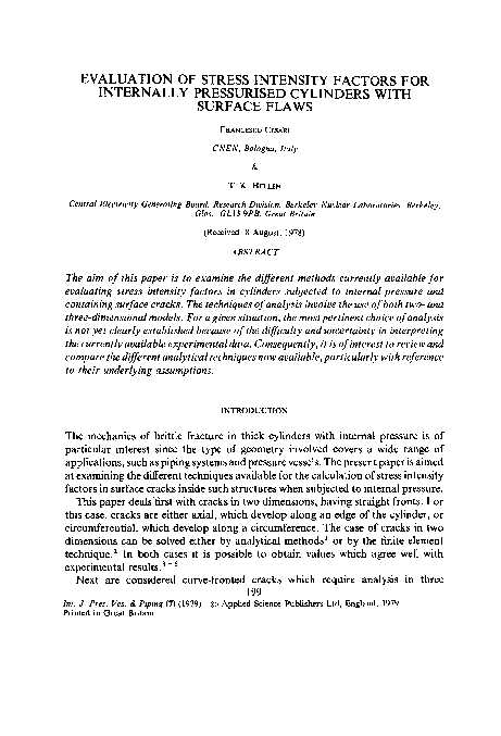 (PDF) Evaluation of stress intensity factors for internally pressurised ...
