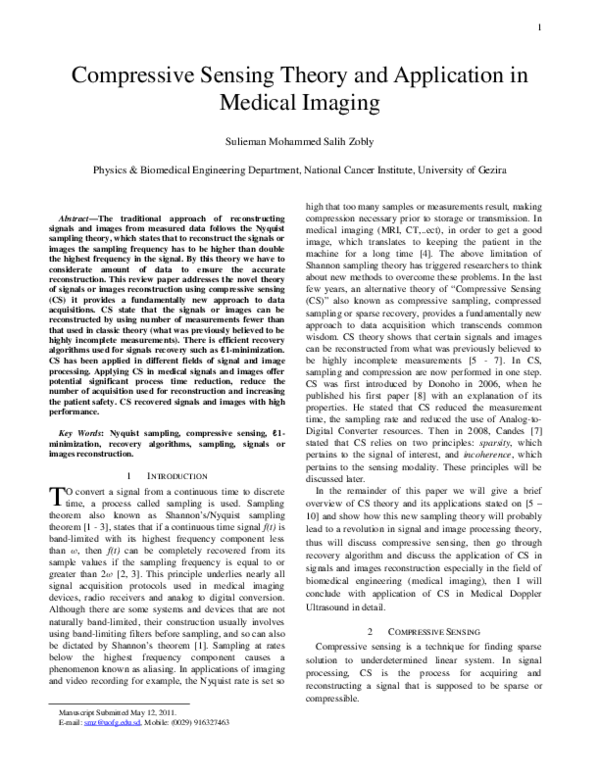 (PDF) Comprehensive Sensing Theory and Application in Medical Imaging ...