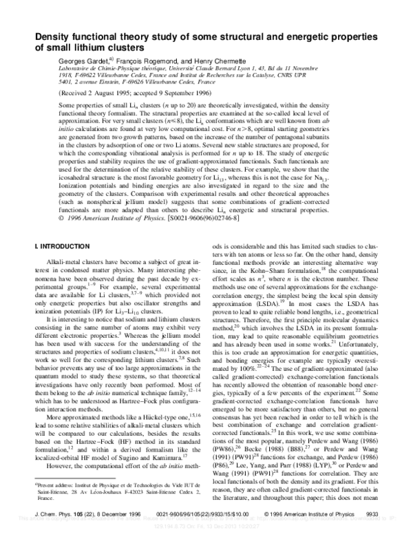 (PDF) Density functional theory study of some structural and energetic ...