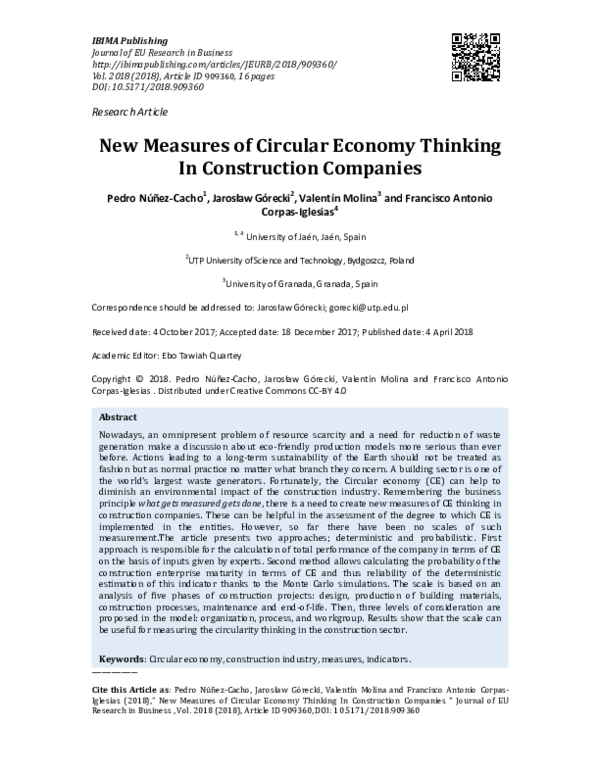 (PDF) New Measures of Circular Economy Thinking In Construction Companies