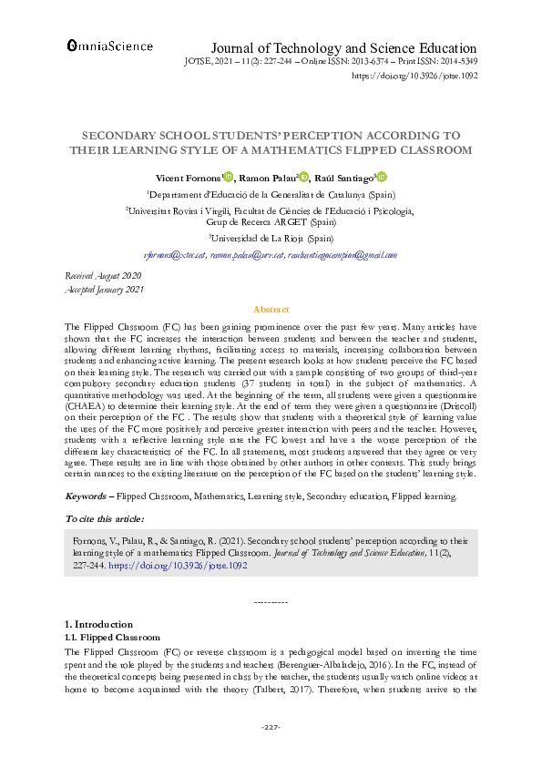 (PDF) Secondary school students’ perception according to their learning ...