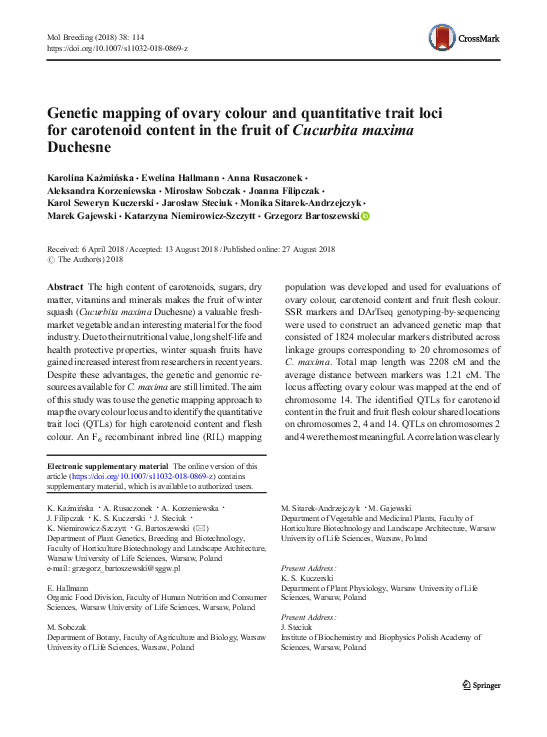 (PDF) Genetic mapping of ovary colour and quantitative trait loci for ...