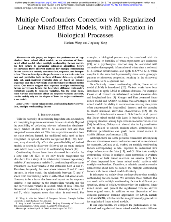 (PDF) Multiple Confounders Correction with Regularized Linear Mixed ...