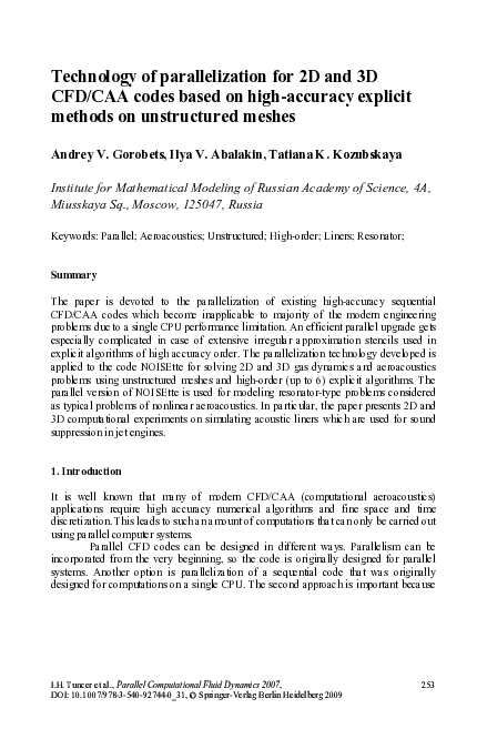 (PDF) Technology of parallelization for 2D and 3D CFD/CAA codes based ...