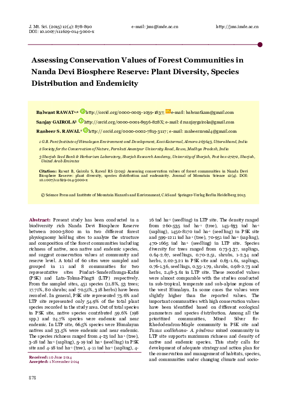 (PDF) Assessing conservation values of forest communities in Nanda Devi ...