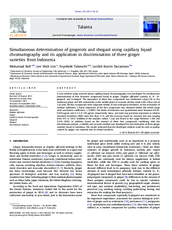 (PDF) Simultaneous determination of gingerols and shogaol using ...