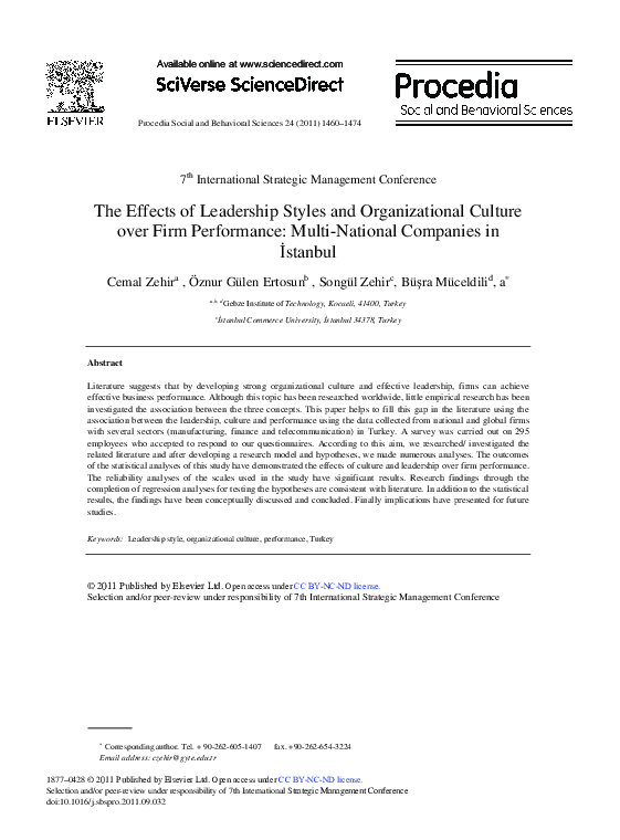 (PDF) The Effects of Leadership Styles and Organizational Culture over ...