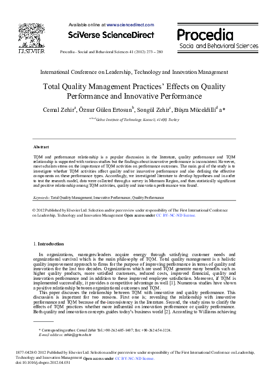 (PDF) Total Quality Management Practices’ Effects on Quality ...