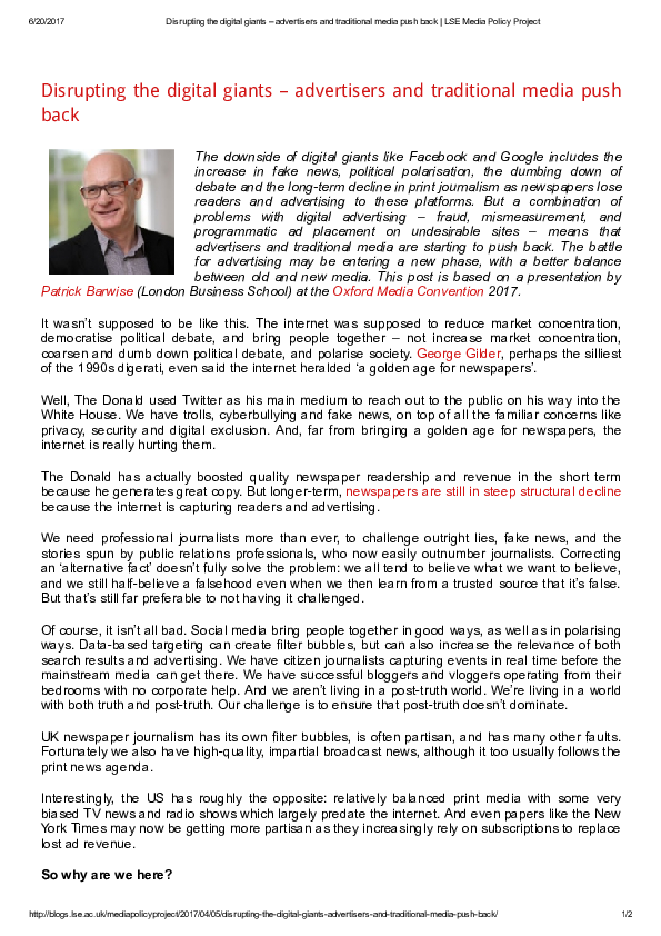 (PDF) Disrupting the digital giants – advertisers and traditional media ...