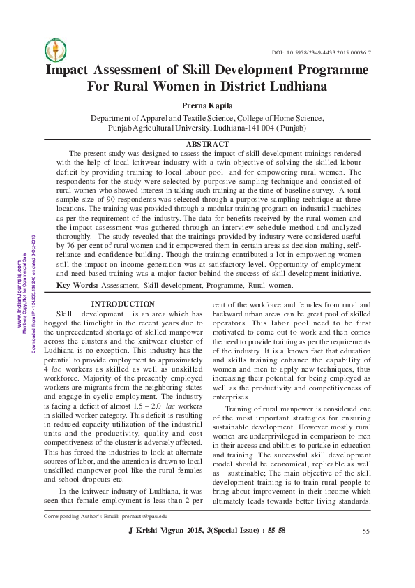 (PDF) Impact Assessment of Skill Development Programme For Rural Women ...
