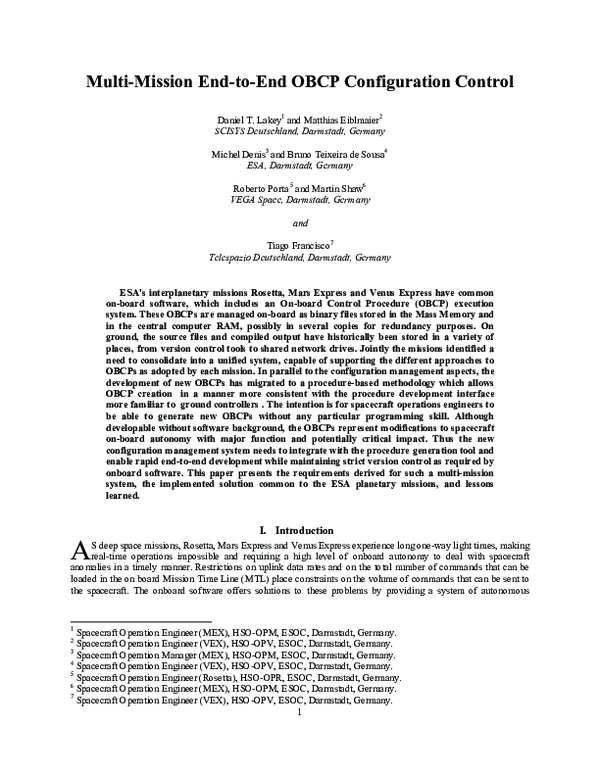 (PDF) Multi-Mission End-to-end OBCP Configuration Control
