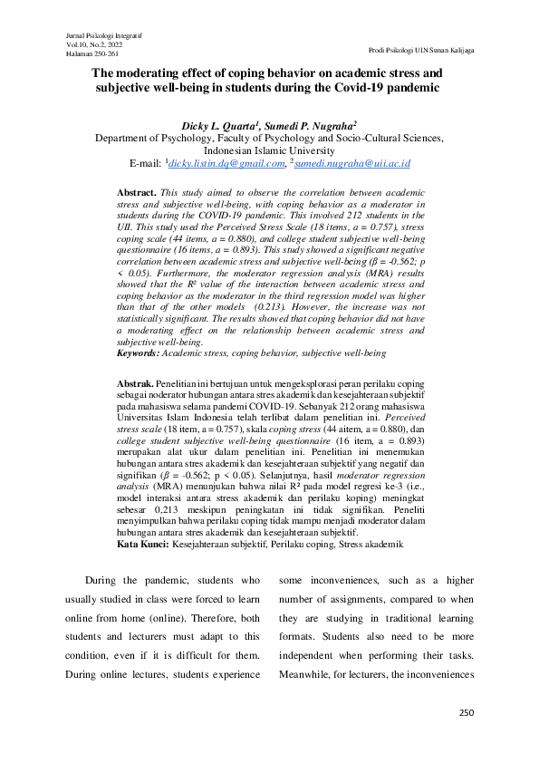 (PDF) The moderating effect of coping behavior on academic stress and ...