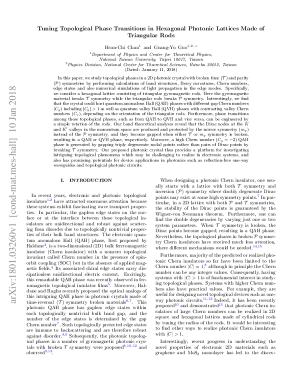 (PDF) Tuning topological phase transitions in hexagonal photonic ...