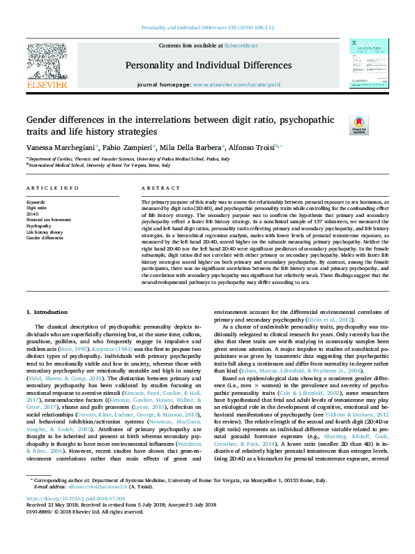 (PDF) Gender differences in the interrelations between digit ratio ...