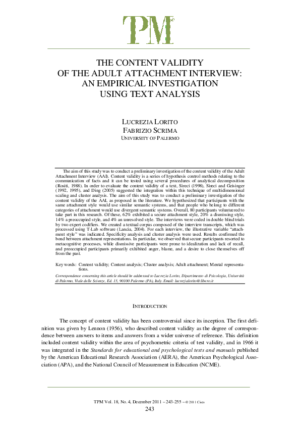 (PDF) The content validity of the Adult Attachment Interview. An ...