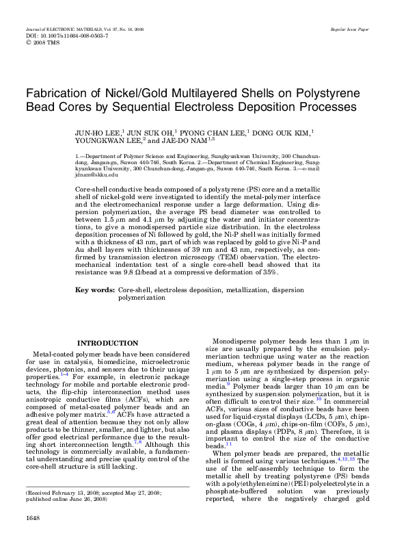 (PDF) Fabrication of Nickel/Gold Multilayered Shells on Polystyrene ...