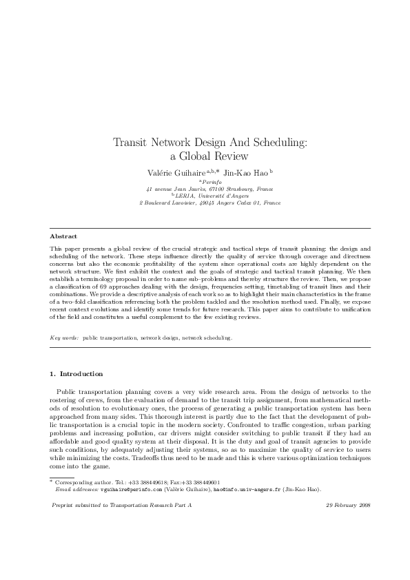 (PDF) Transit network design and scheduling: A global review