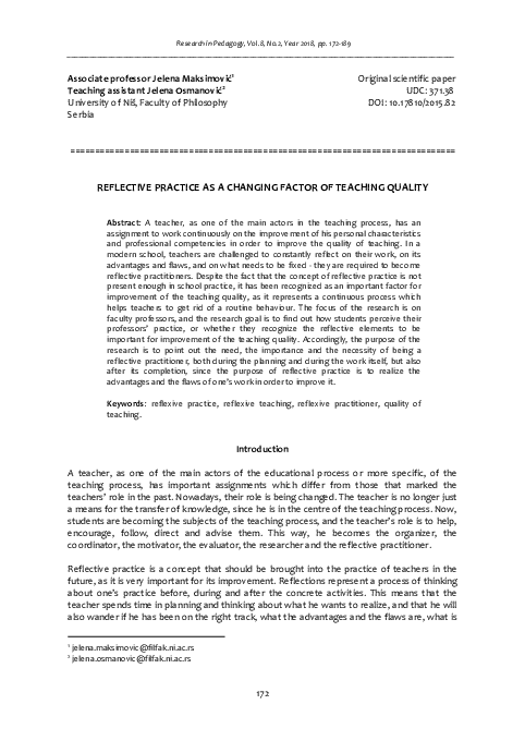 (PDF) Reflective Practice as a Changing Factor of Teaching Quality