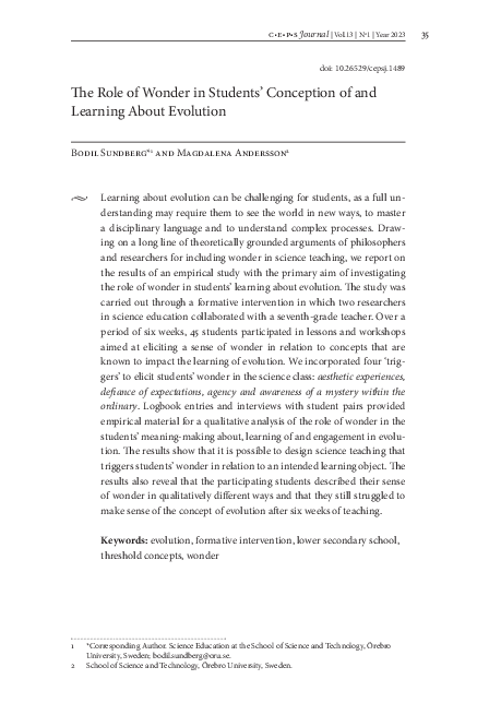 (PDF) The Role of Wonder in Students’ Conception of and Learning About ...