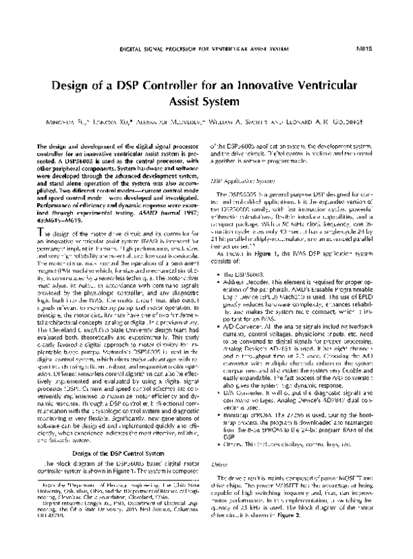 (PDF) Design of a DSP Controller for an Innovative Ventricular Assist ...