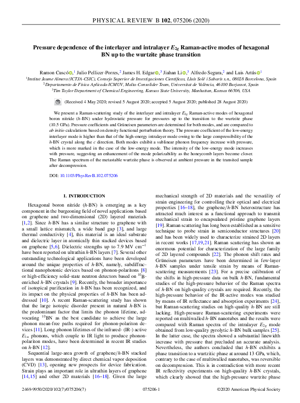 (PDF) Pressure dependence of the interlayer and intralayer E2g Raman ...