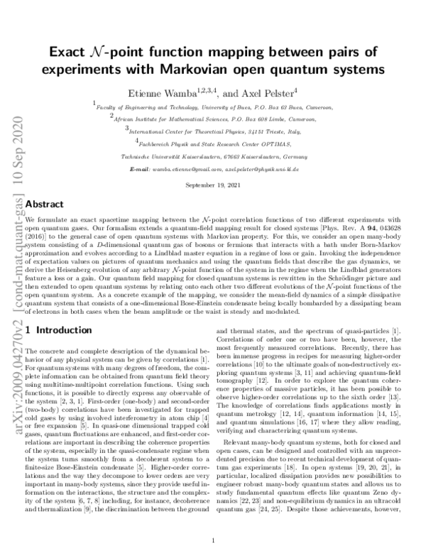 (PDF) Exact N -point-function mapping between pairs of experiments with ...
