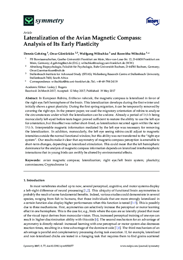 (PDF) Lateralization of the Avian Magnetic Compass: Analysis of Its ...