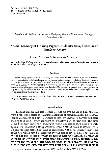 (PDF) Spatial Memory of Homing Pigeons, Columba livia, Tested in an ...