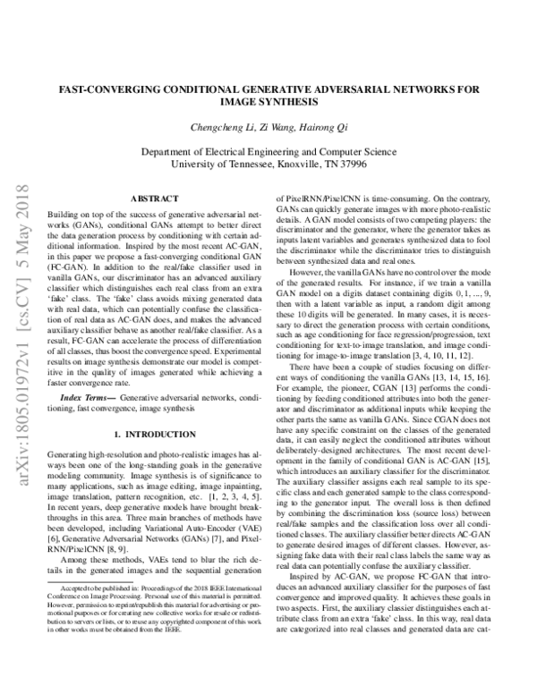 (PDF) Fast-Converging Conditional Generative Adversarial Networks for ...