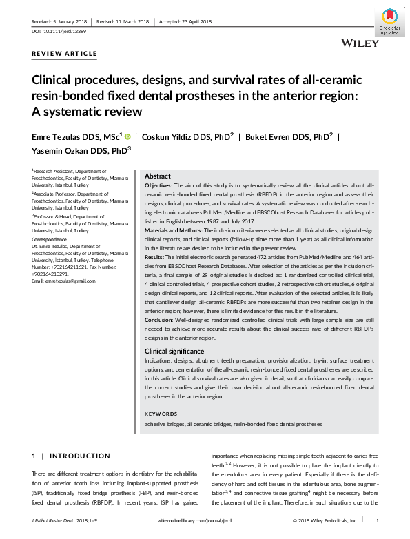 Pdf Clinical Procedures Designs And Survival Rates Of All Ceramic Pdf Clinical Procedures Designs And Survival Rates Of All Ceramic