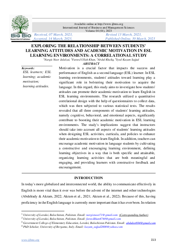 (PDF) EXPLORING THE RELATIONSHIP BETWEEN STUDENTS' LEARNING ATTITUDES ...
