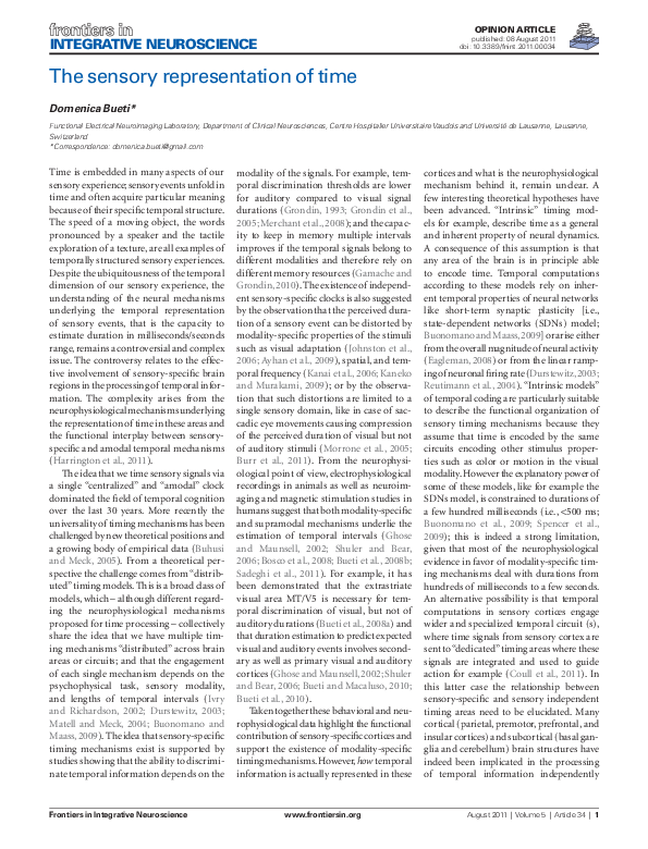 (PDF) The Sensory Representation of Time