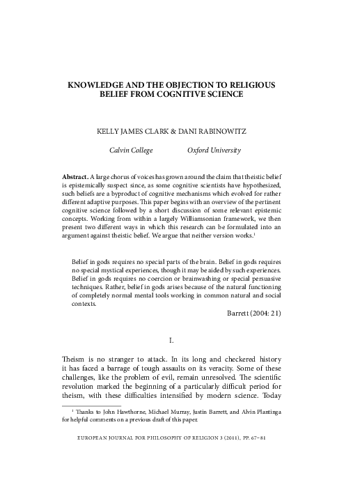 (PDF) Knowledge and the Objection to Religious Belief from Cognitive ...