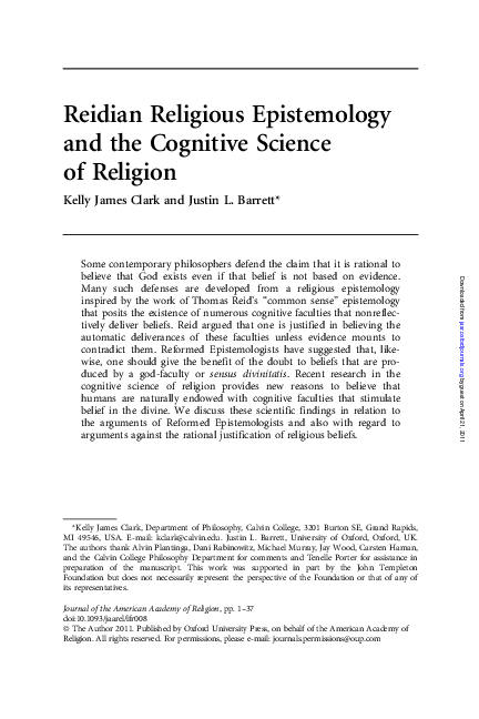 (PDF) Reidian Religious Epistemology and the Cognitive Science of Religion