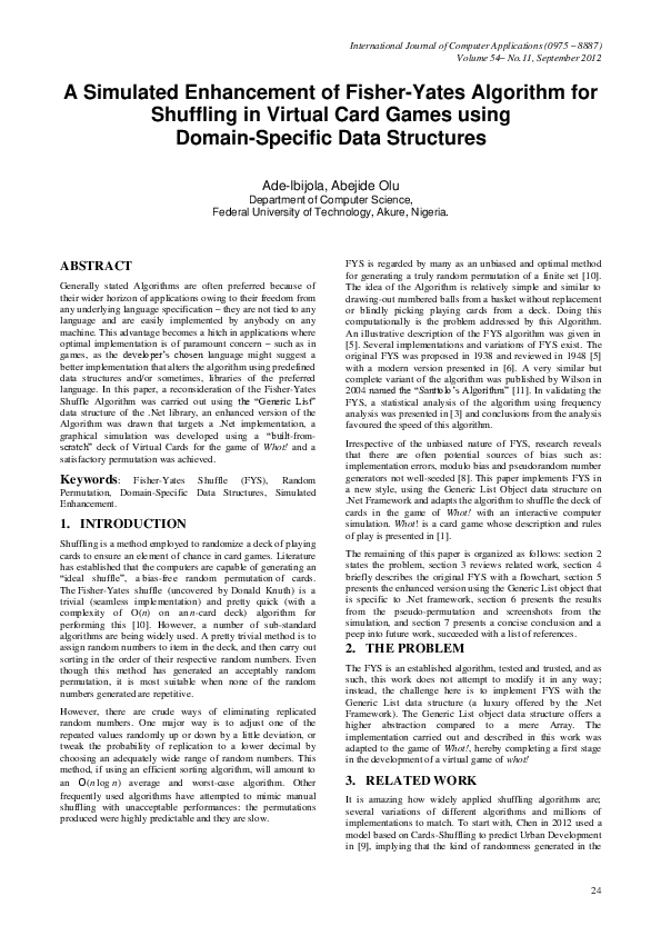 (PDF) A Simulated Enhancement of Fisher-Yates Algorithm for Shuffling ...