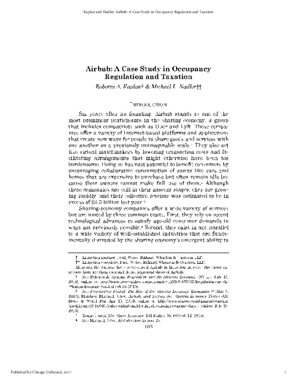 (PDF) Airbnb: A Case Study in Occupancy Regulation and Taxation