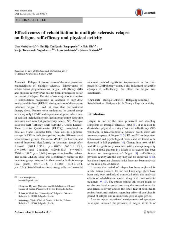 (PDF) Effectiveness of rehabilitation in multiple sclerosis relapse on ...