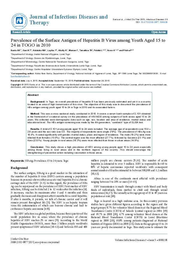 (PDF) Prevalence of the Surface Antigen of Hepatitis B Virus among ...
