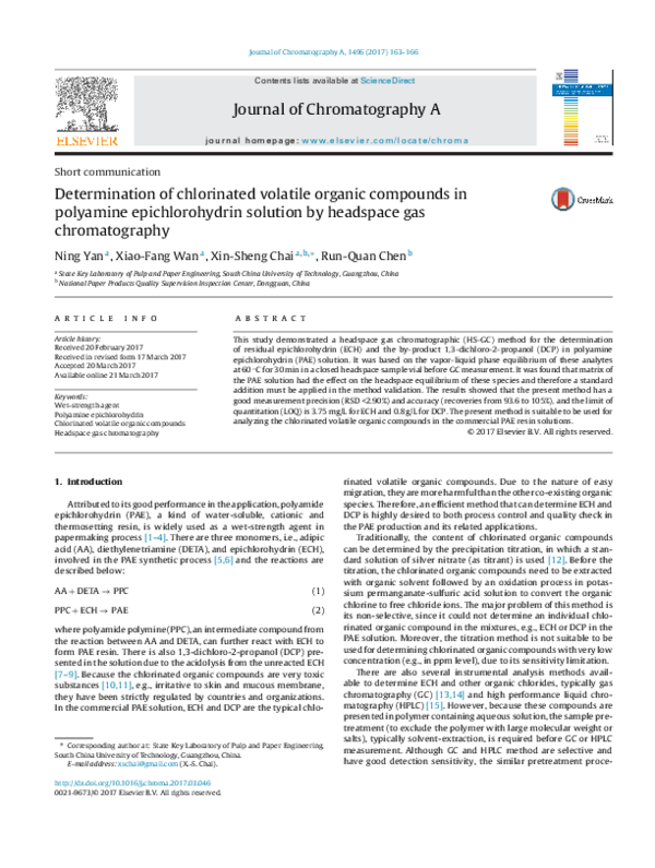 (PDF) Determination of chlorinated volatile organic compounds in water