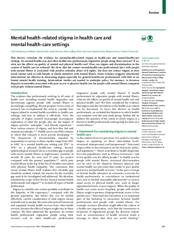 (PDF) Mental health-related stigma in health care and mental health ...