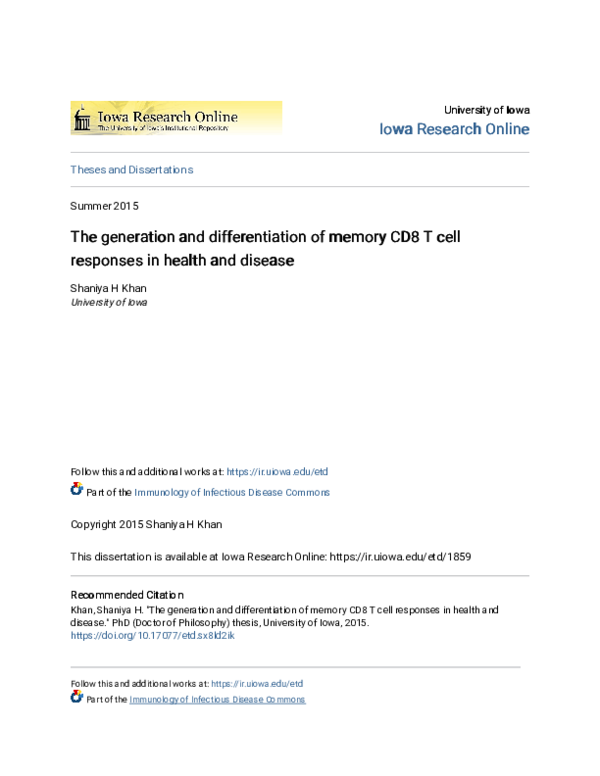 (PDF) The generation and differentiation of memory CD8 T cell responses ...