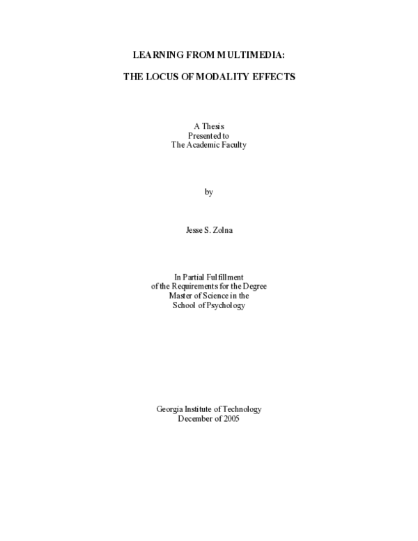 (PDF) Learning from multimedia: the locus of modality effects