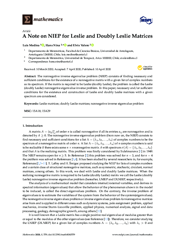 (PDF) A Note on NIEP for Leslie and Doubly Leslie Matrices