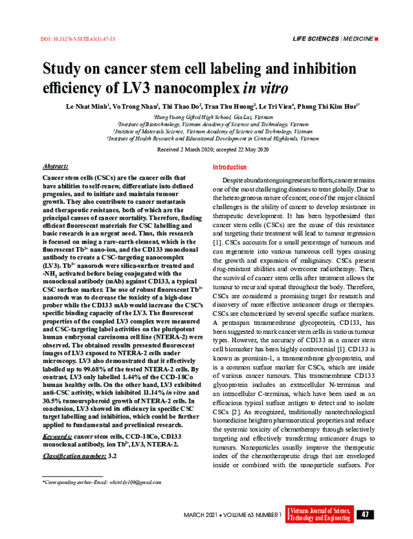 (PDF) Study on cancer stem cell labeling and inhibition efficiency of ...