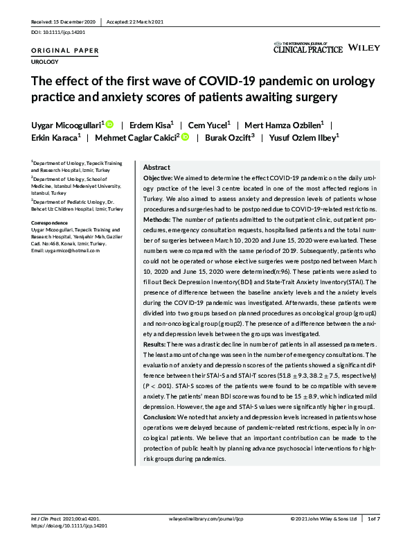 (PDF) The effect of the first wave of COVID‐19 pandemic on urology ...