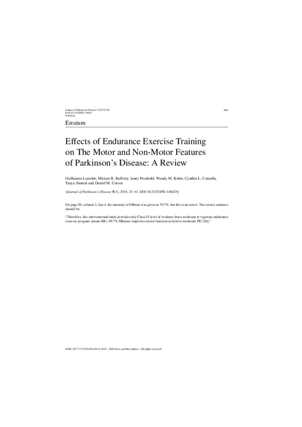 (PDF) Effects of endurance exercise training on the motor and non-motor ...