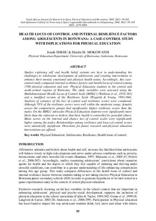 (PDF) Health locus of control and internal resilience factors among ...